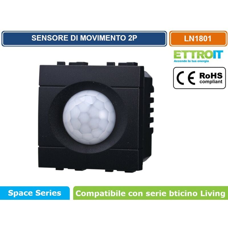 foto del prodotto modulo sensore di movimento 2p 2 moduli 250v 50hz nero compatibile bticino serie living ettroit