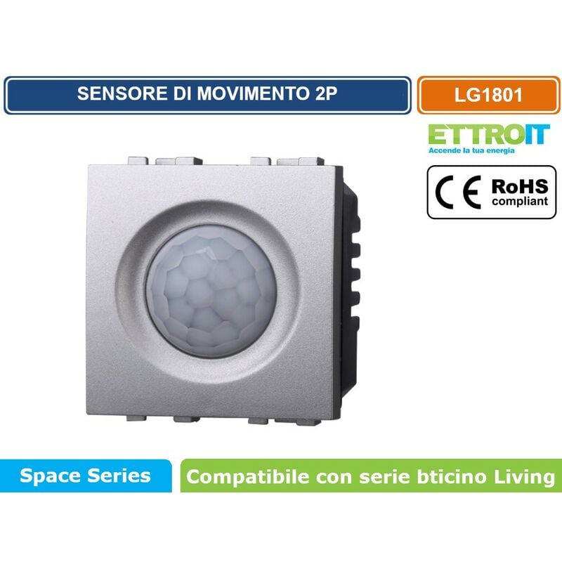foto del prodotto modulo sensore di movimento 2p 2 moduli 250v 50hz silver compatibile bticino serie living ettroit