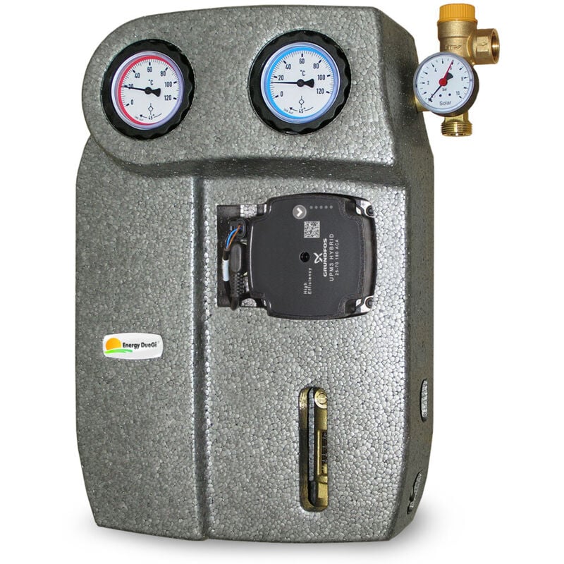 foto del prodotto modulo solare a due vie da 1 m, flussometro 8 28 l min, pompa grundfos upm3 hybrid e disareatore