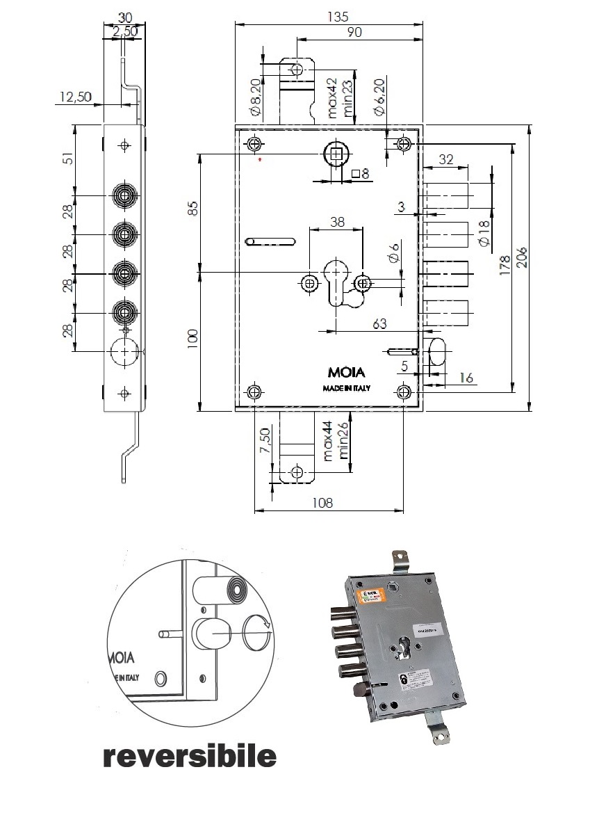 foto del prodotto moia serratura 664/280dfb triplice cil.europeo x p.te blinda