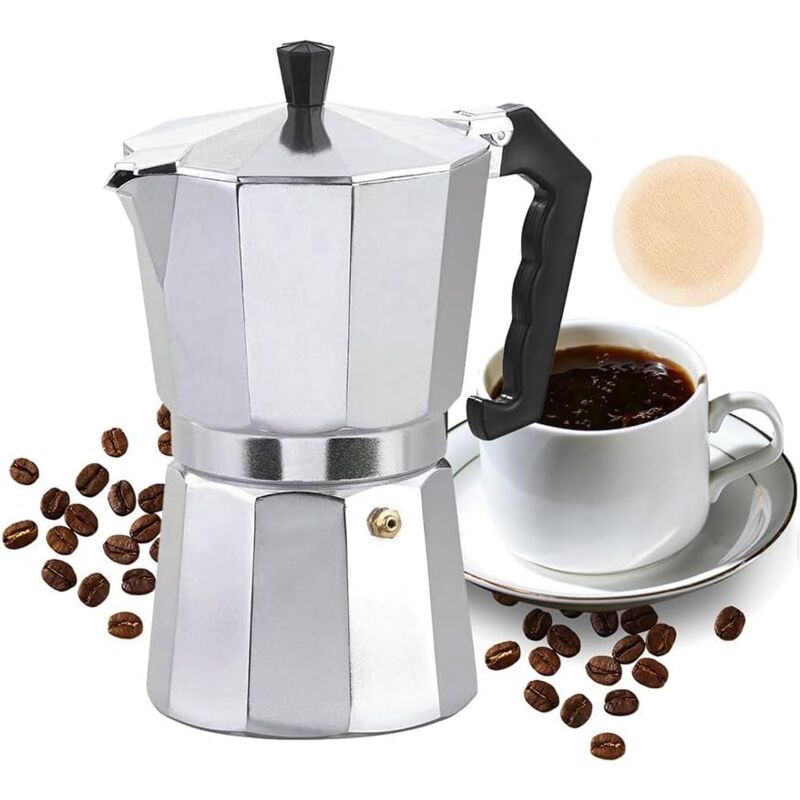 foto del prodotto moka, caffettiera italiana da 6 tazze, caffettiera per caff espresso italiano, moka italiana, per piani cottura a gas e in vetroceramica, 300 ml,
