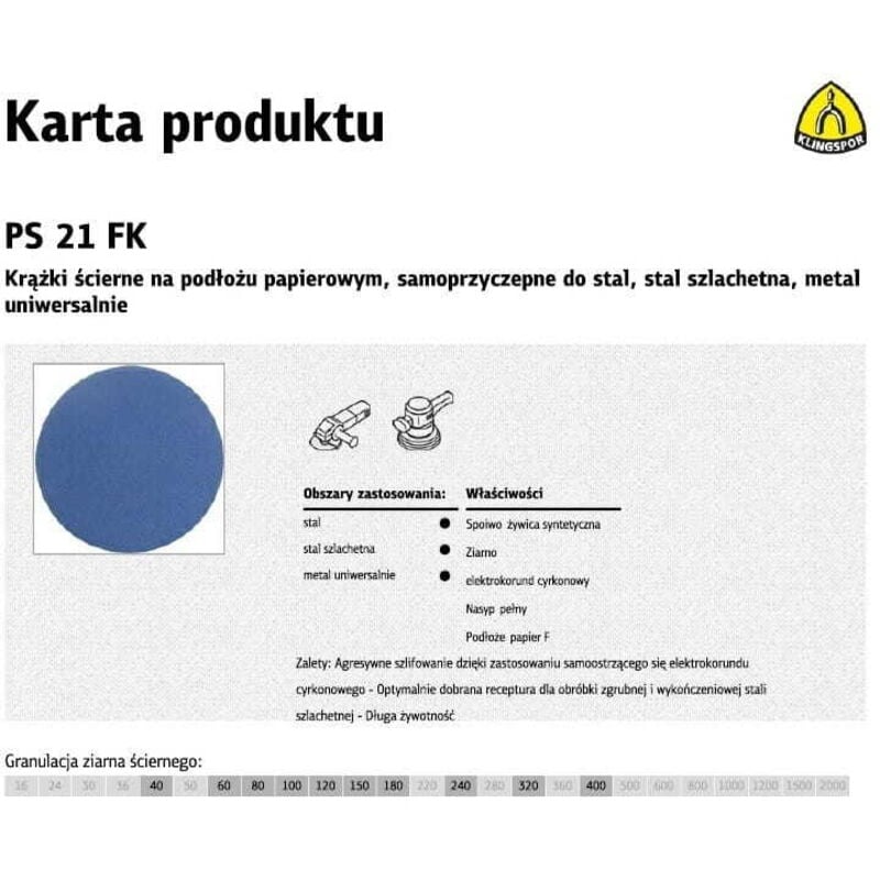 foto del prodotto mola adesiva ps 21 fk 150mm k.80 f.inox sta metallo zk klingspor per 50 