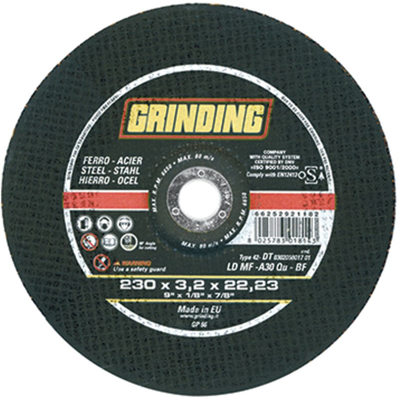 foto del prodotto mola disco abrasiva per ferro 230 230x32 230x3,2 taglio grinding ld mf