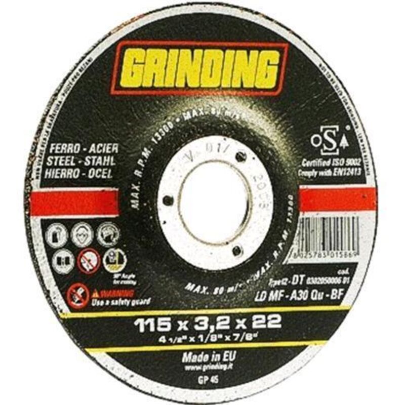 foto del prodotto mola disco abrasiva per ferro centro depresso 115x3,2 115 taglio grinding ld mf