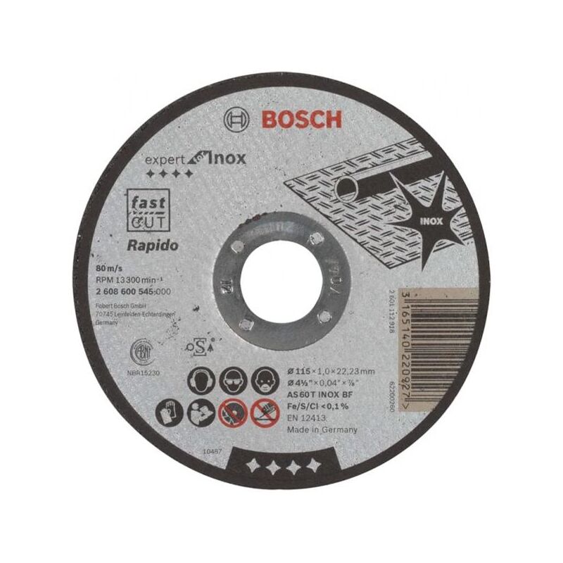 foto del prodotto mola taglio inox 115x22,23x1 diritta bosch