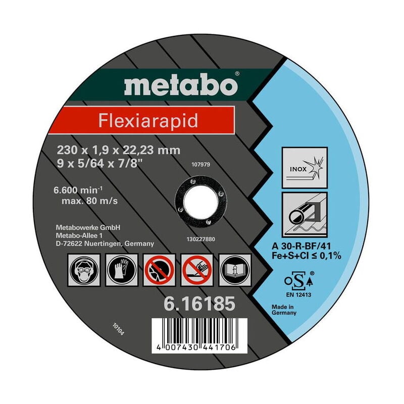 foto del prodotto mole troncatrici flexiarapid 125x1,6x22,2 in acciaio inox metabo