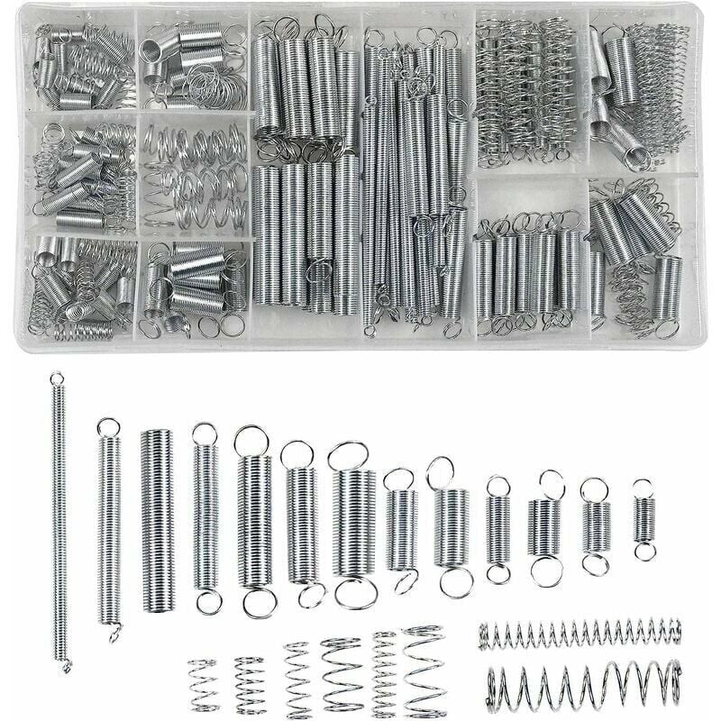foto del prodotto molle di compressione, molle di trazione assortimento con 20 misure. molle di trazione in acciaio zincato con contenitore 200 pezzi 