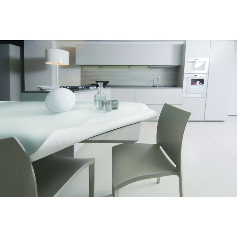 foto del prodotto mollettone proteggitavolo made in italy antiscivolo, antiurto, double face bianco bianco, rotonda 140, arreda e protegge il tuo tavolo da urti,