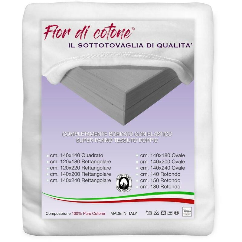 foto del prodotto mollettone salvatavolo sottotovaglia fior di cotone super panno tessuto doppio puro cotone cm. 140x180 ovale