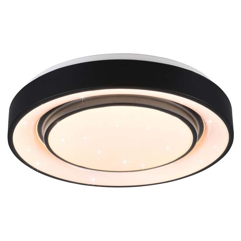foto del prodotto mona plafoniera led con tecnologia multifunzione wiz diffusore effetto cielo stellato e bordo nero opaco d. 38cm