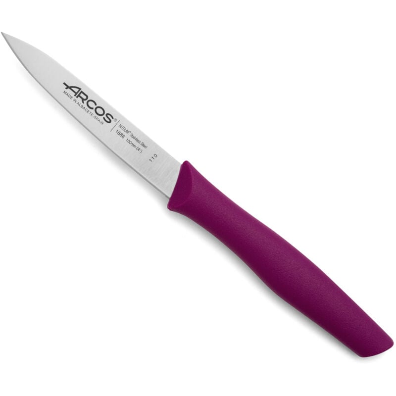 foto del prodotto mondador knife arcos nova 188631 in acciaio inox nitrum e mango polipropilene, lama da 10 cm color fucsia in scatola da esposizione