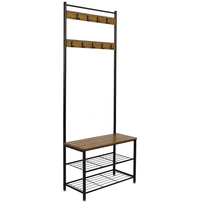foto del prodotto mondeer appendiabiti da terra, appendiabiti ingresso, stand appendiabiti con scarpiera 9 ganci, 175cm, stile industriale, per ingresso corridoio