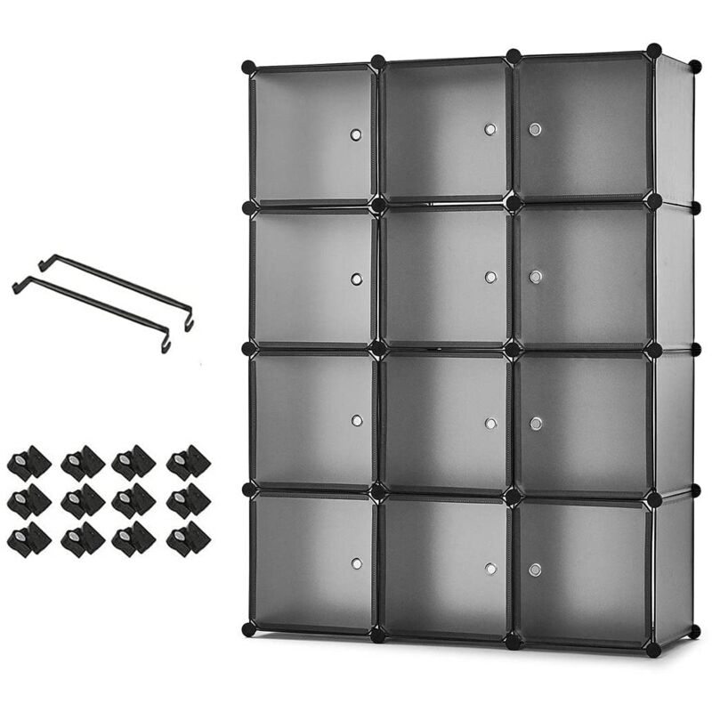 foto del prodotto mondeer armadio modulare cubi componibili in plastica, guardaroba modulare organizer con appendiabiti, portaoggetti grigio 12 cubi