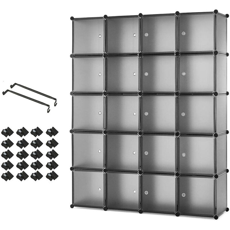 foto del prodotto mondeer armadio modulare cubi componibili in plastica, guardaroba modulare organizer con appendiabiti, portaoggetti grigio 20 cubi