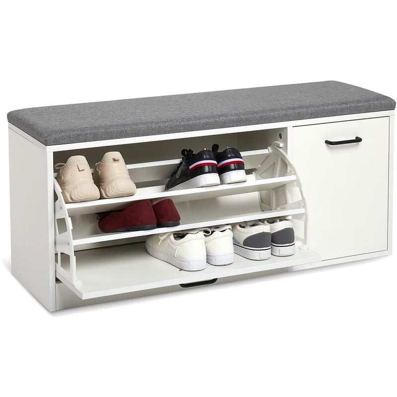 foto del prodotto mondeer scarpiera panca, portascarpe con cuscino salvaspazio in legno per ingresso corridoio, 100 x 30 x 46 cm bianco 