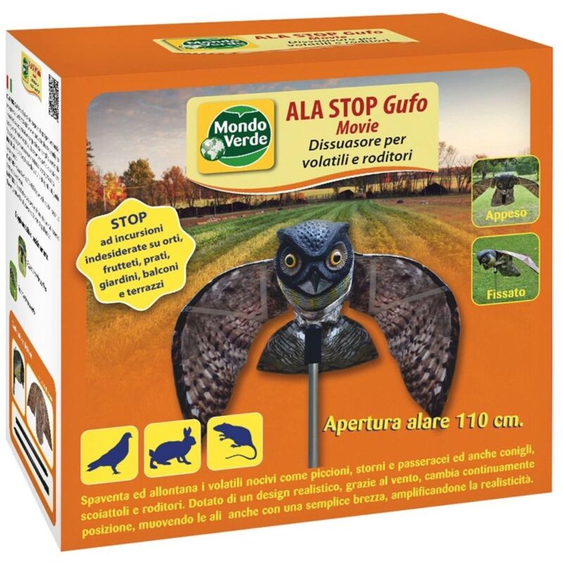 foto del prodotto mondo verde - dissuasore ala stop gufo movie con supporto - apertura alare 110 cm