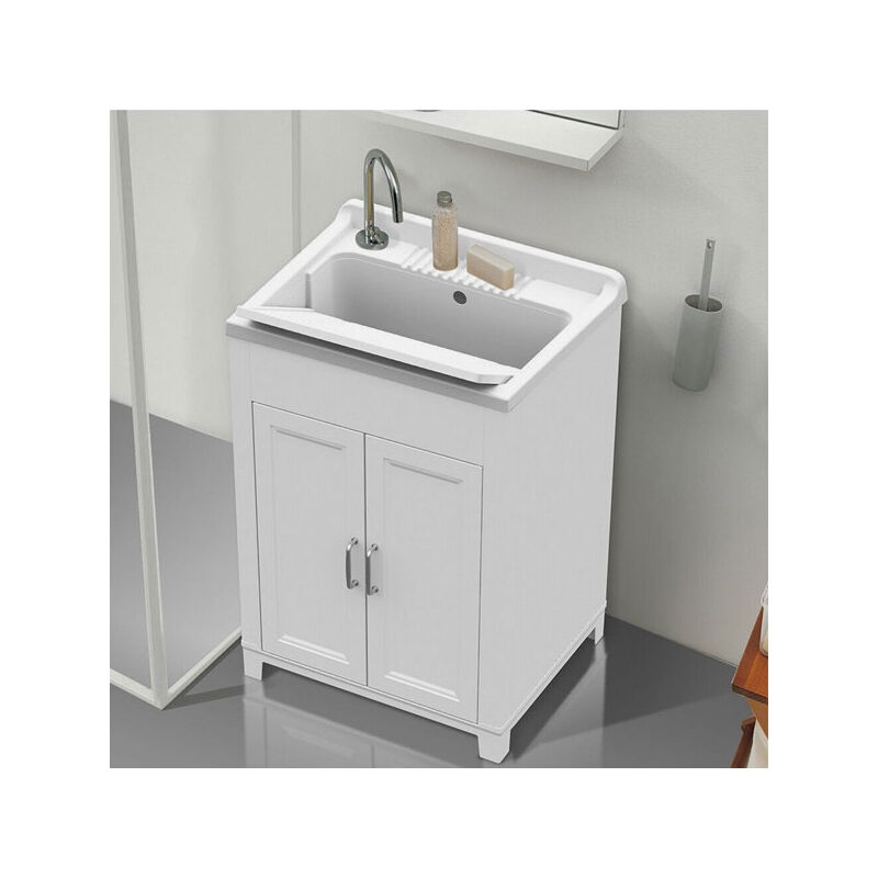 foto del prodotto mongardi kit lavatoio resina antiacido cm60x50x84h bianco mobile 2 ante interno esterno