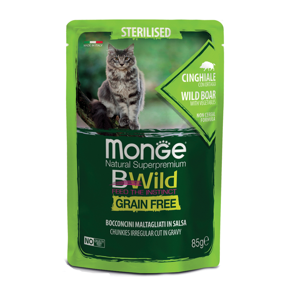 foto del prodotto monge bwild busta sterilised cinghiale ortaggi 85 g