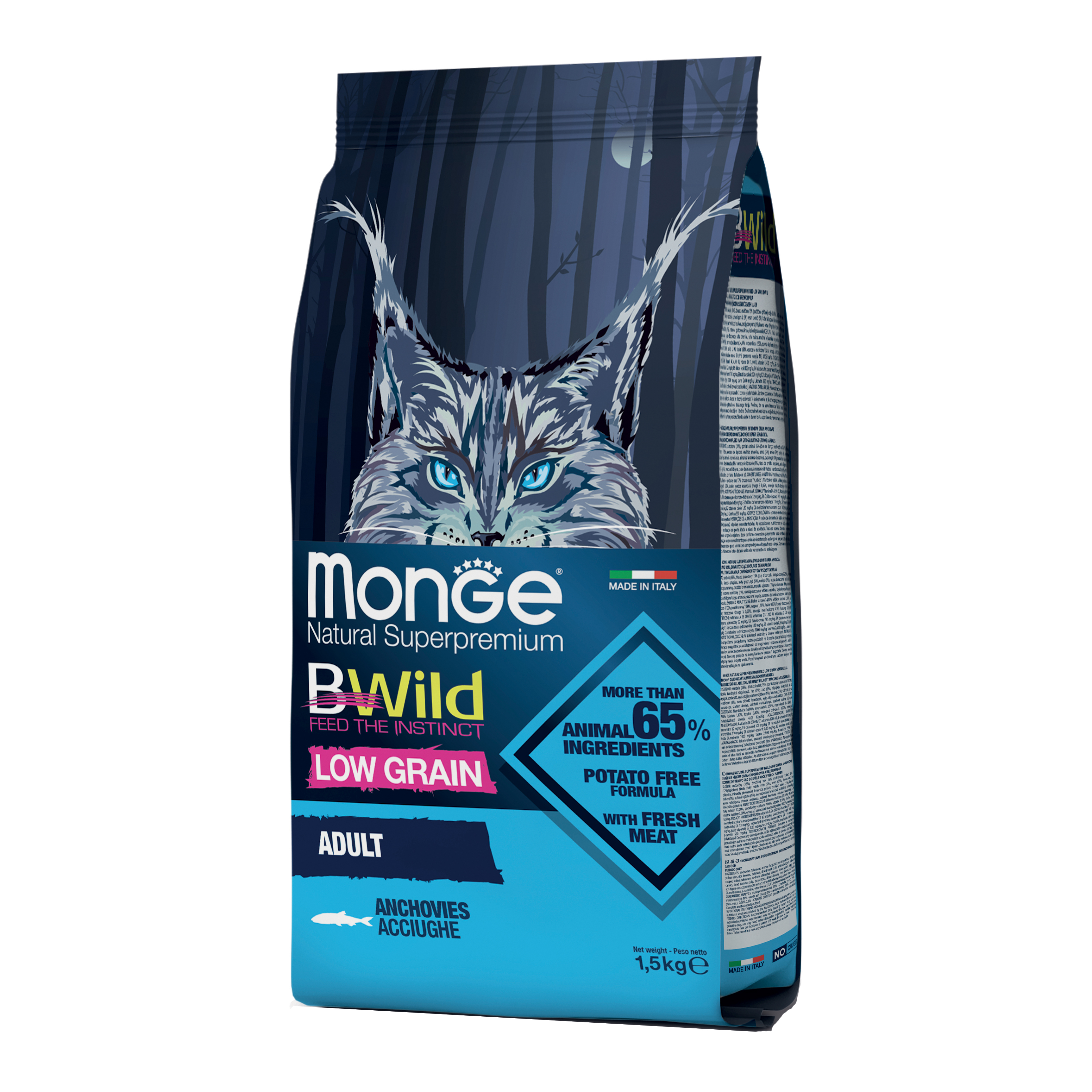 foto del prodotto monge bwild cat adult acciughe 1,5 kg