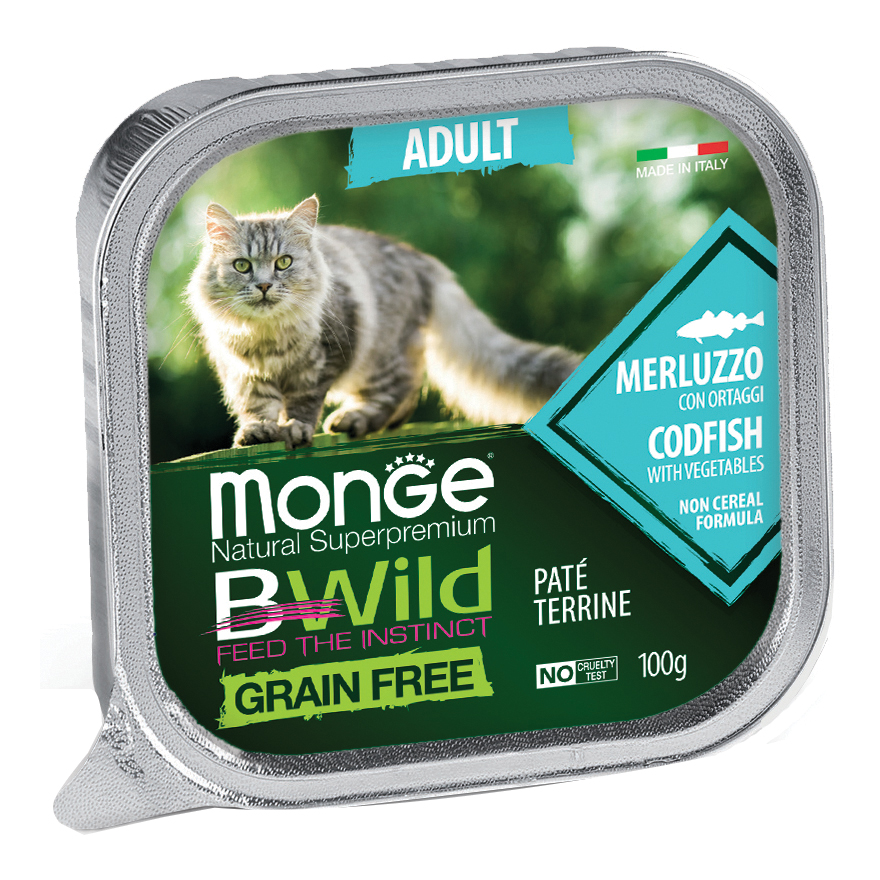 foto del prodotto monge bwild cat adult merluzzo ortaggi 100 g