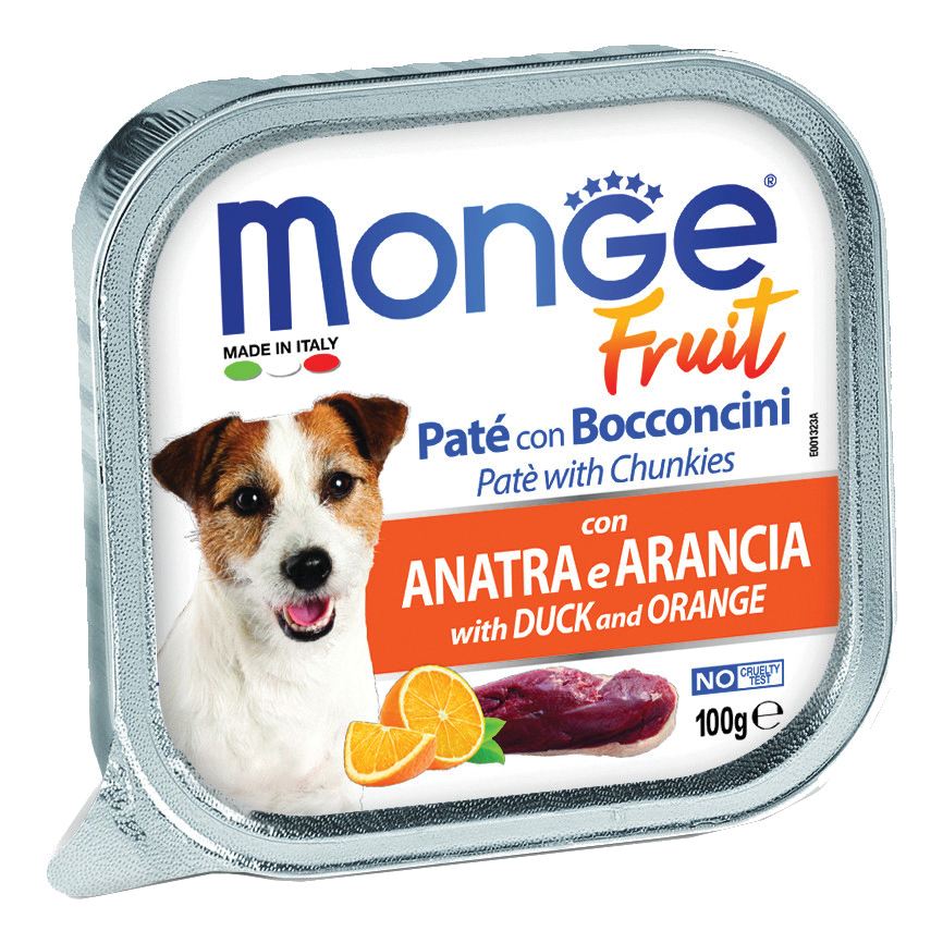 foto del prodotto monge cane fruit vaschetta adulto anatra amp arancia 100 gr