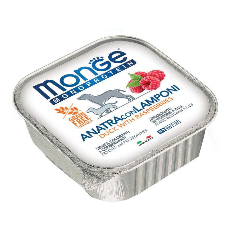 foto del prodotto monge cane monoprotein vaschetta adulto anatra amp lamponi 150 gr