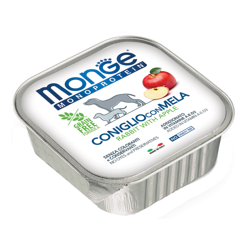 foto del prodotto monge cane monoprotein vaschetta adulto coniglio amp mela 150 gr