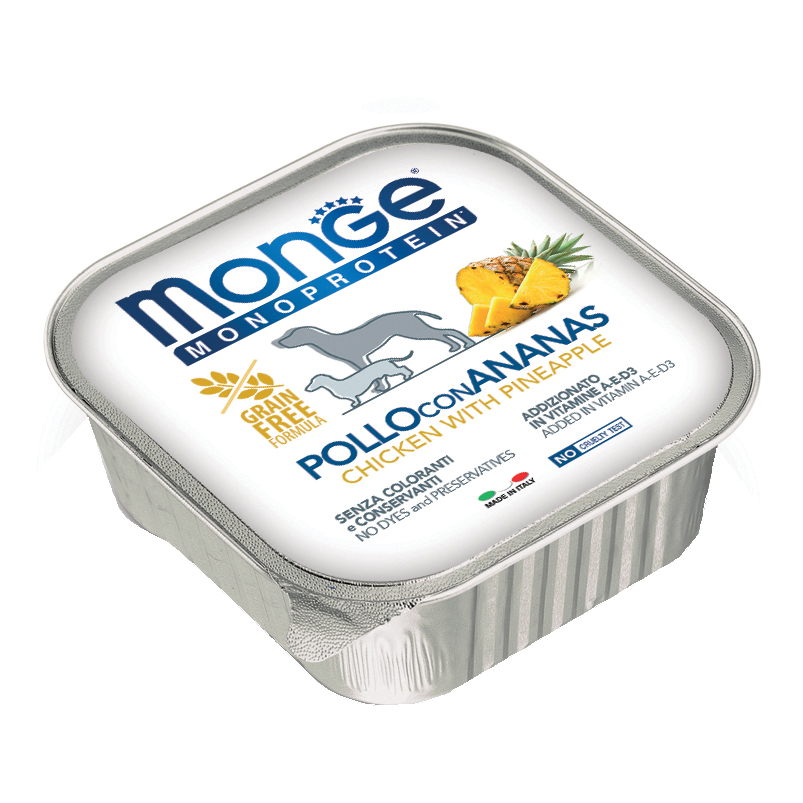 foto del prodotto monge cane monoprotein vaschetta adulto pollo amp ananas 150 gr