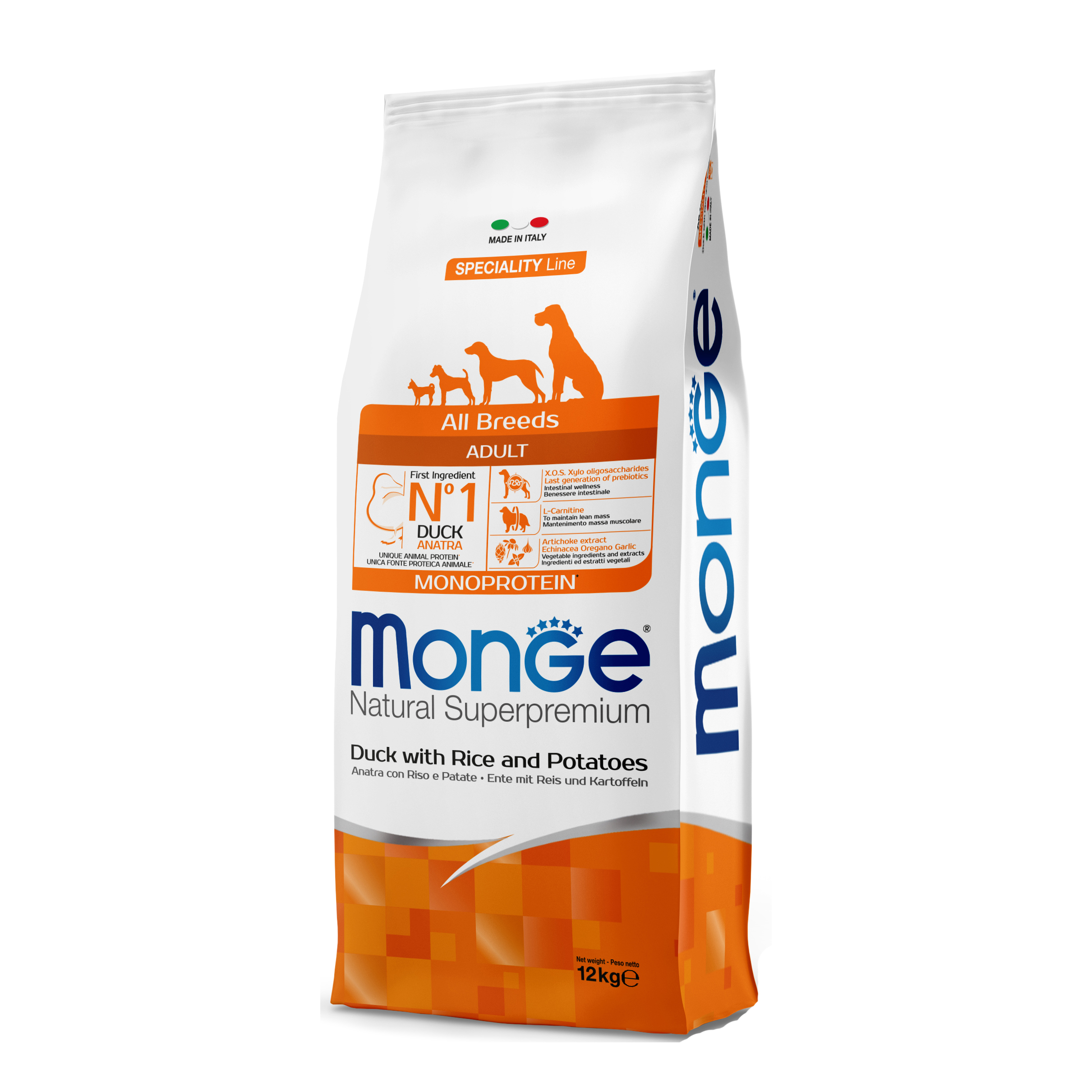 foto del prodotto monge cane natural superpremium adulto all breeds anatra, riso &amp; patate 12 kg