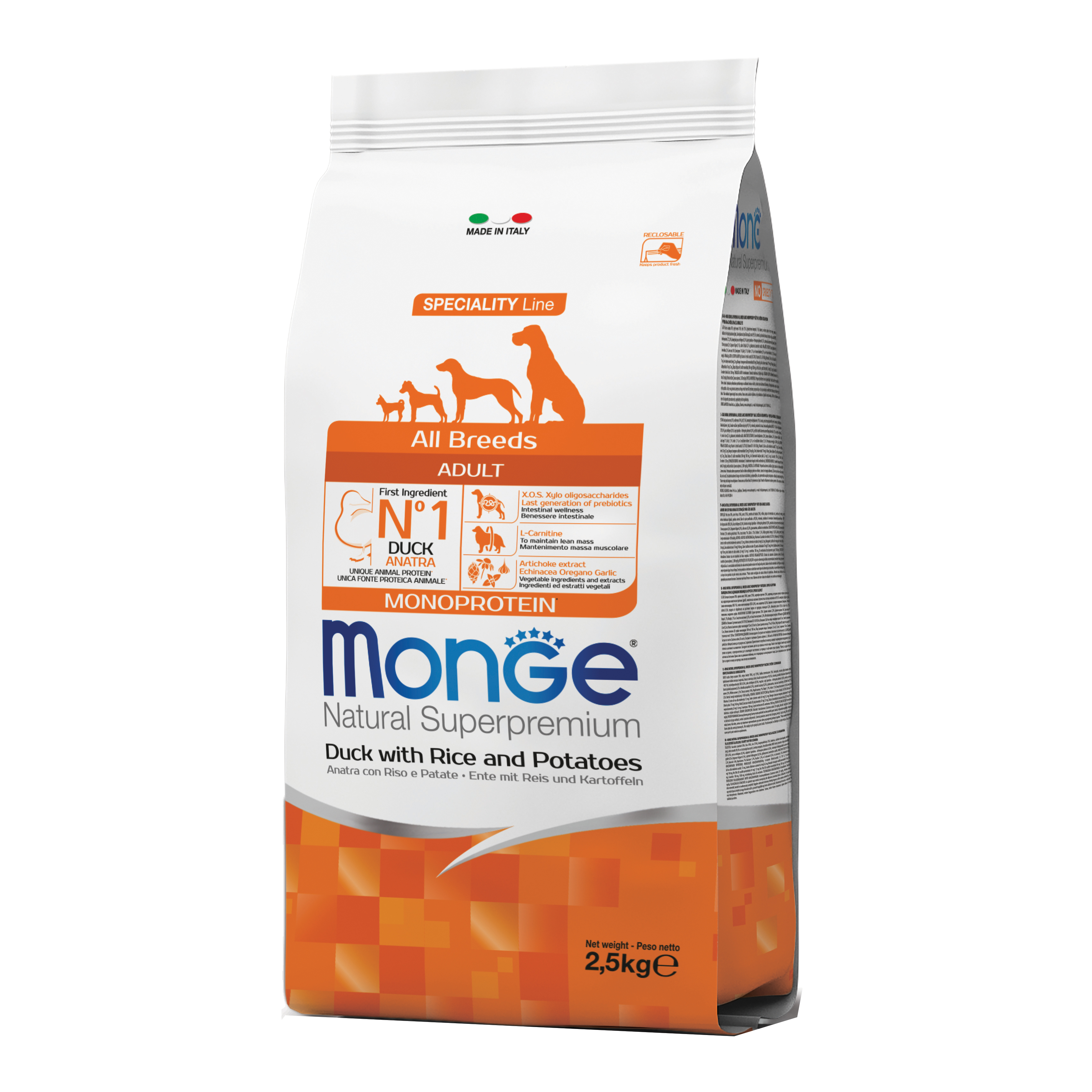 foto del prodotto monge cane natural superpremium adulto all breeds anatra, riso &amp; patate 2,5 kg