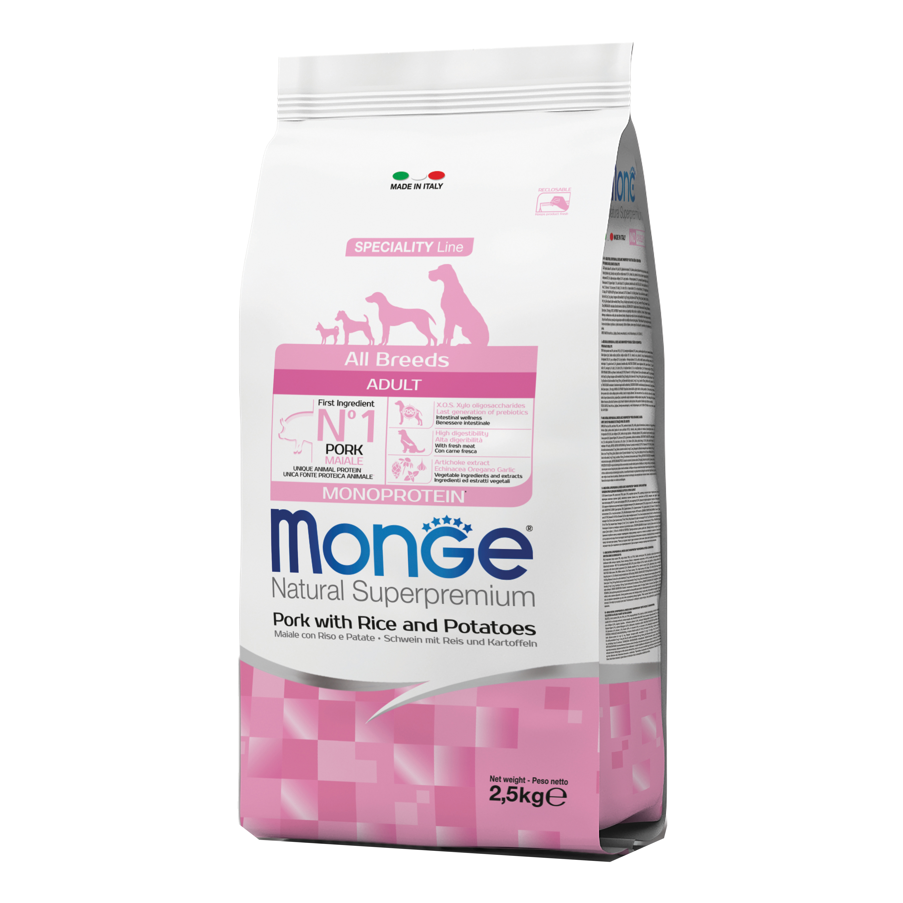 foto del prodotto monge cane natural superpremium adulto all breeds maiale, riso &amp; patate 2,5 kg