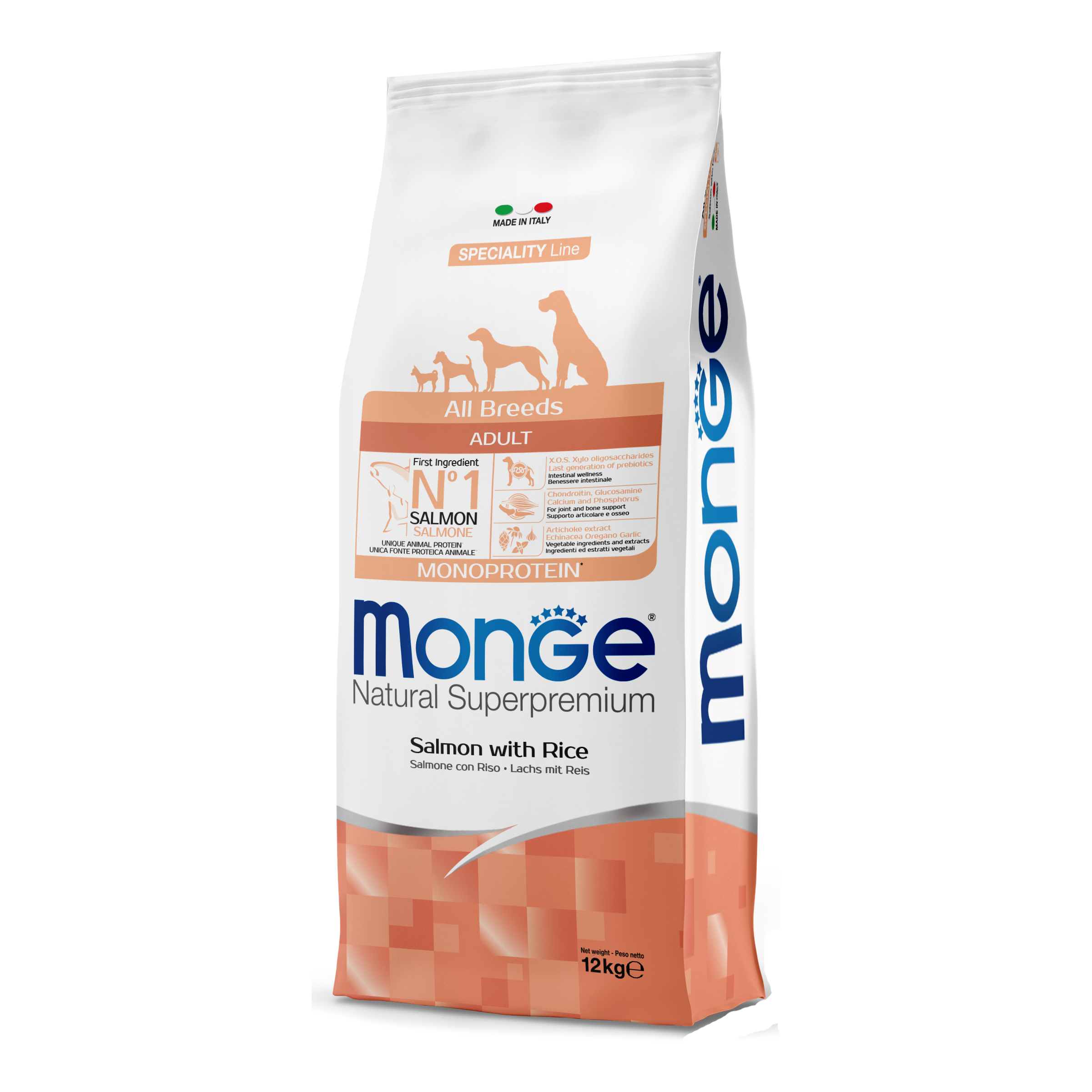 foto del prodotto monge cane natural superpremium adulto all breeds salmone &amp; riso 12 kg