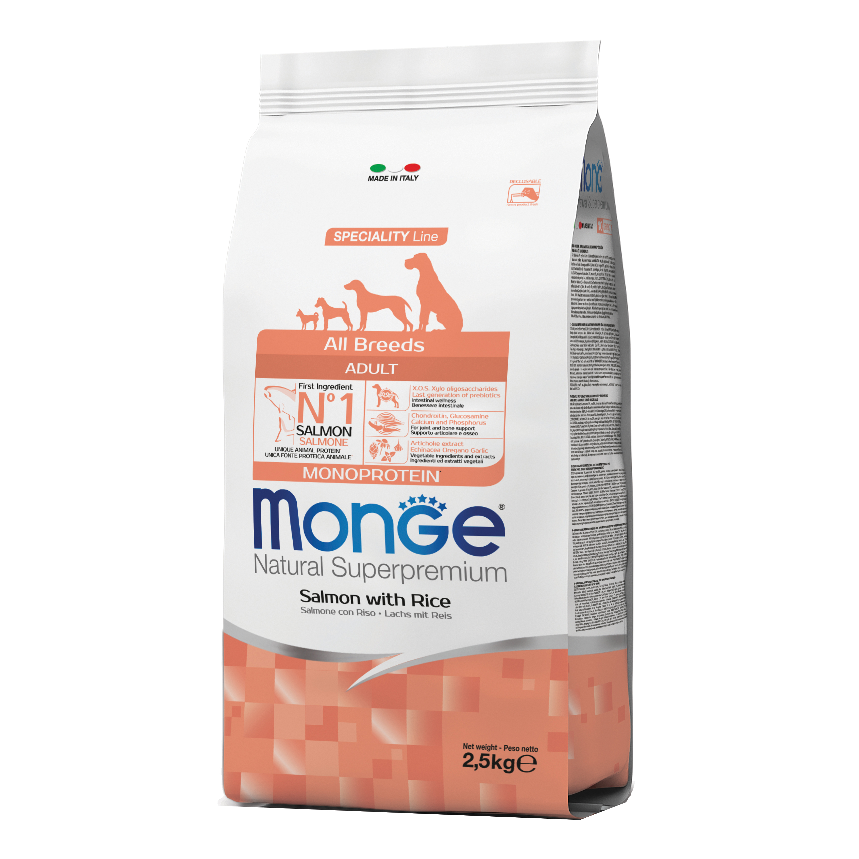 foto del prodotto monge cane natural superpremium adulto all breeds salmone &amp; riso 2,5 kg