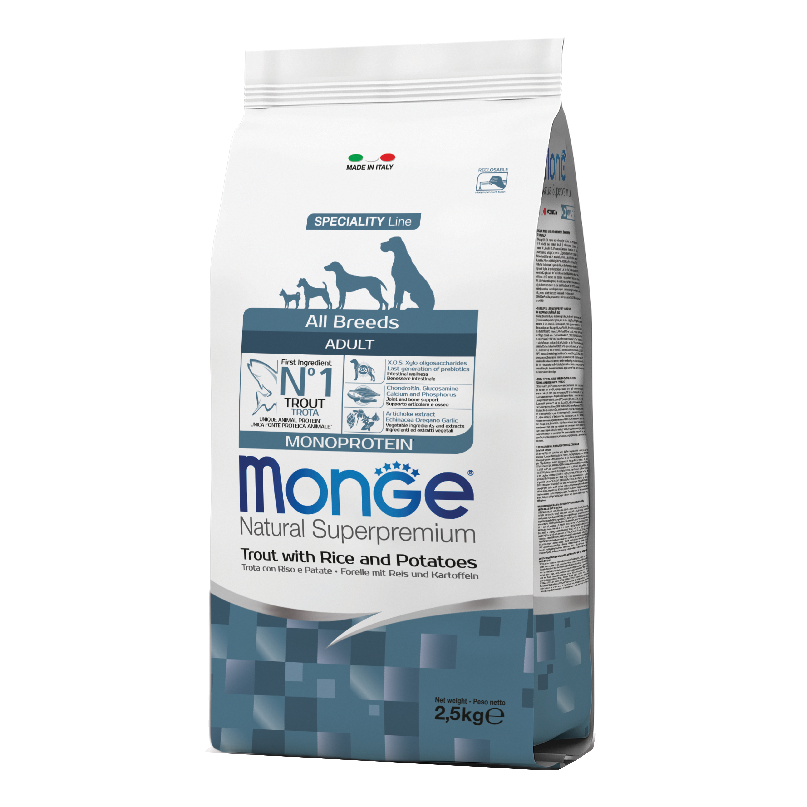 foto del prodotto monge cane natural superpremium adulto all breeds trota, riso &amp; patate 2,5 kg