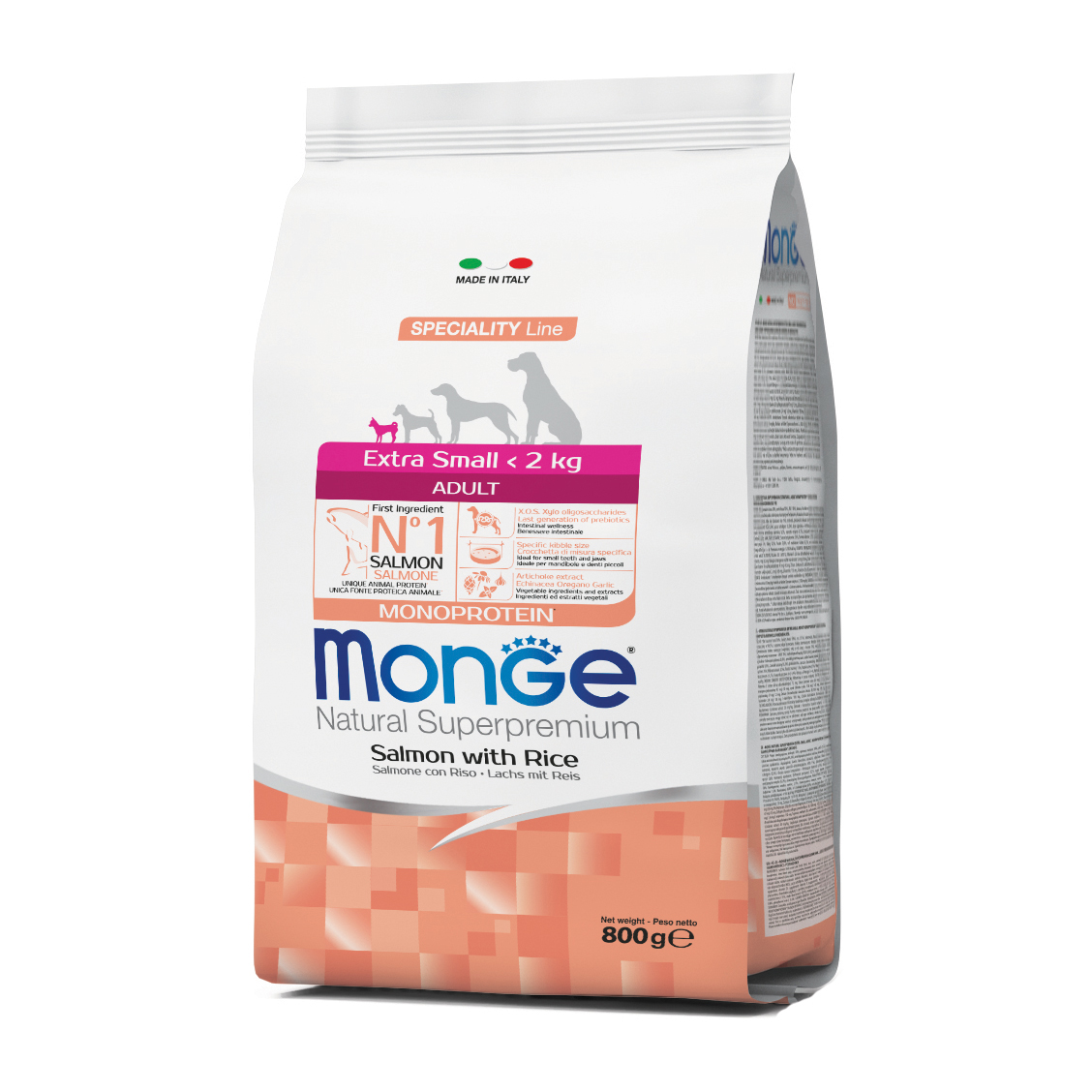 foto del prodotto monge cane natural superpremium adulto extra small salmone amp riso 800 gr