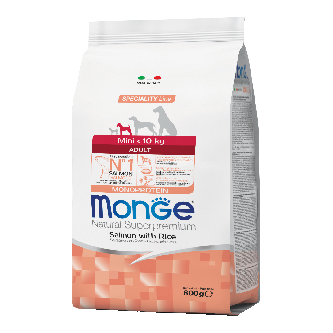 foto del prodotto monge cane natural superpremium adulto mini salmone &amp; riso 800 gr