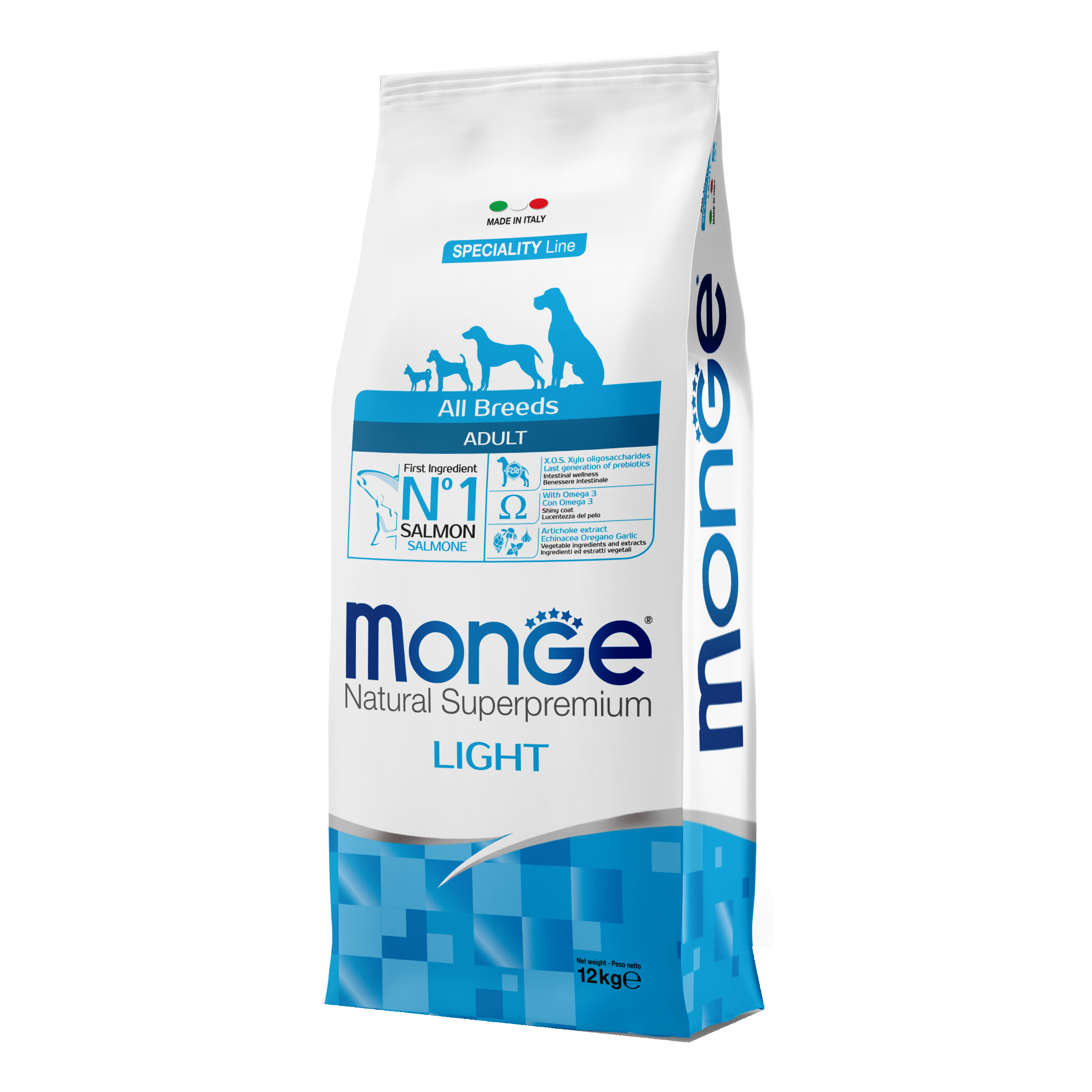 foto del prodotto monge cane natural superpremium light adulto all breeds salmone &amp; riso 12 kg