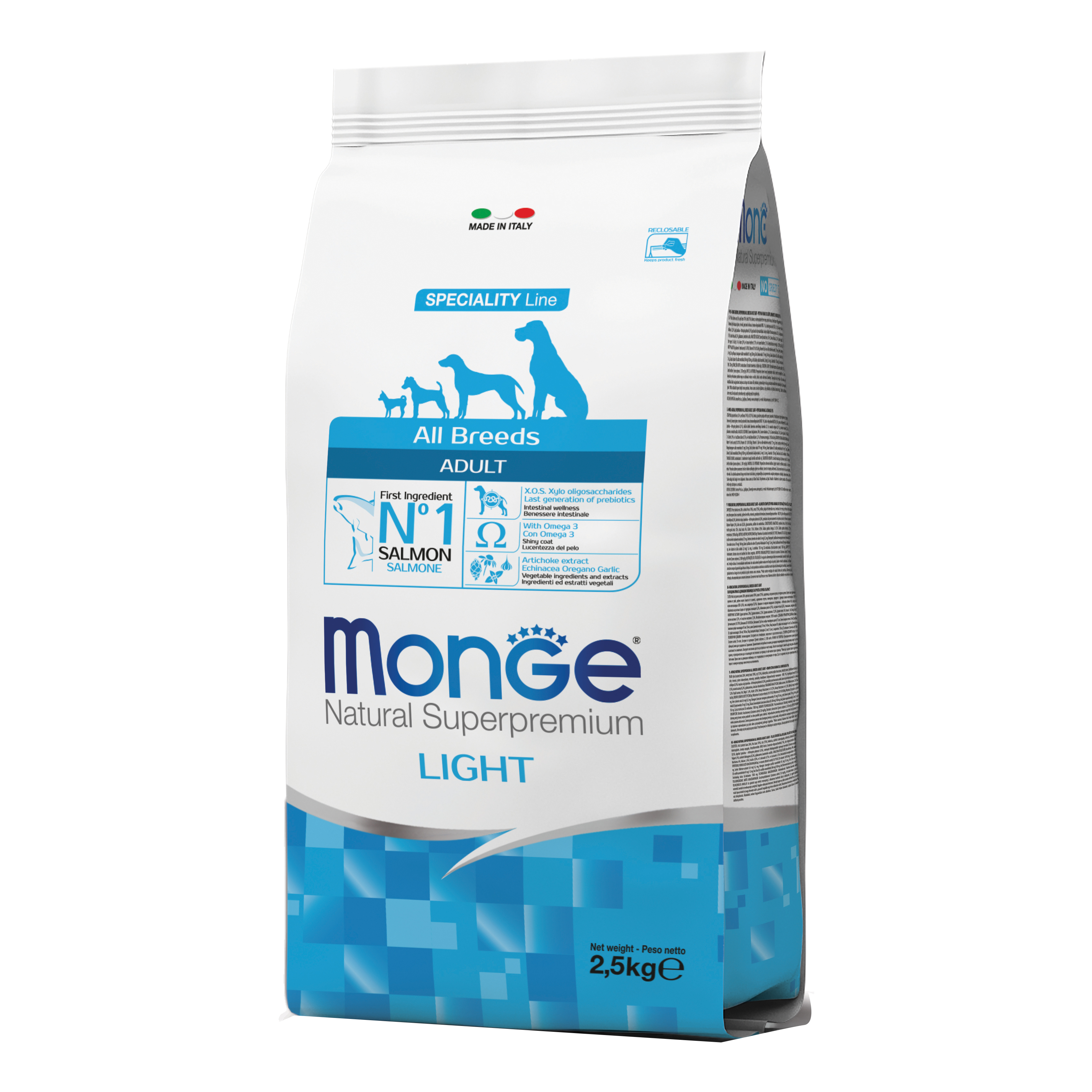 foto del prodotto monge cane natural superpremium light adulto all breeds salmone amp riso 2,5 kg