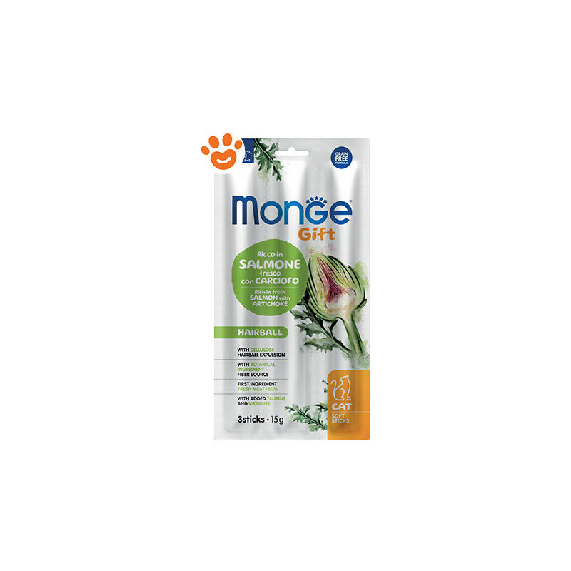 foto del prodotto monge cat gift soft sticks hairball salmone con carciofo omaggio cat gift soft sticks hairball salmone con carciofo omaggio confezione da 3