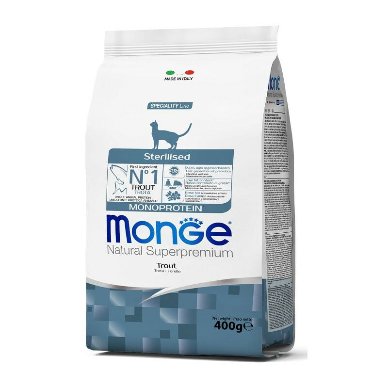 foto del prodotto monge cat natural superpremium sterilizzato trota cat natural superpremium sterilizzato trota sacco da 400 gr