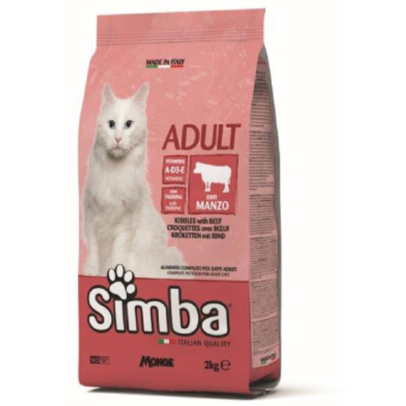 foto del prodotto monge - cibo gatto simba 2 kg croccantini al manzo per gatti adulti vitamine a-d3-e senza coloranti e conservanti artificiali aggiunti