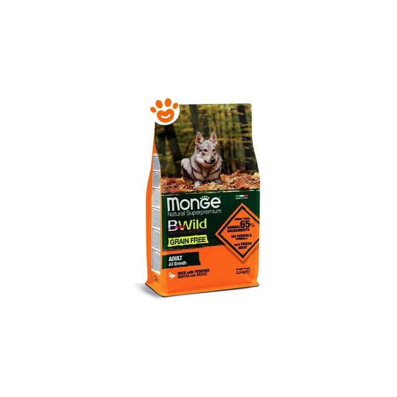 foto del prodotto monge dog bwild grain free adult all breeds anatra e patate monge dog bwild grain free adult all breeds anatra e patate sacco da 12 kg