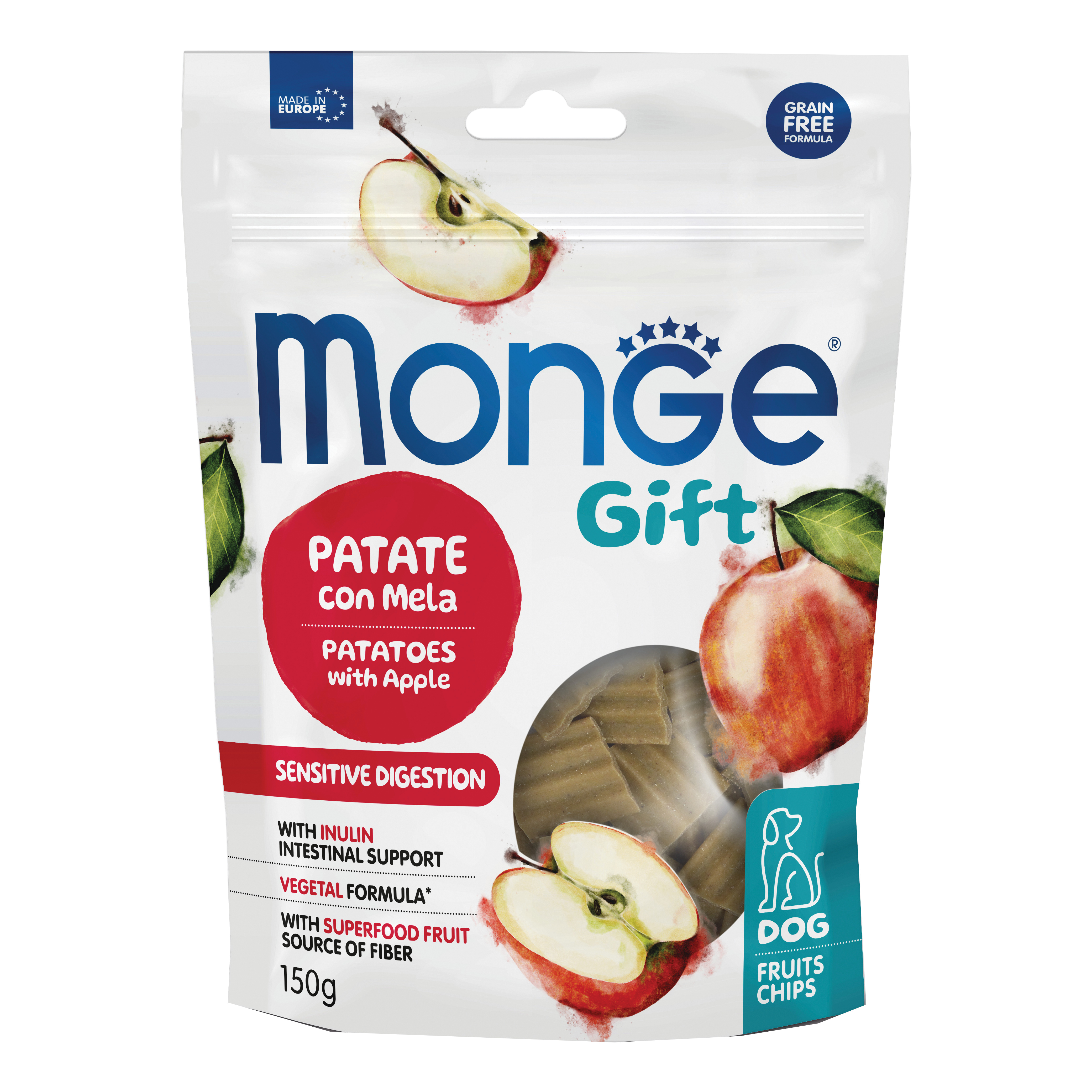 foto del prodotto monge dog fruit chips gift sensitive digestion patate con mela 150 g