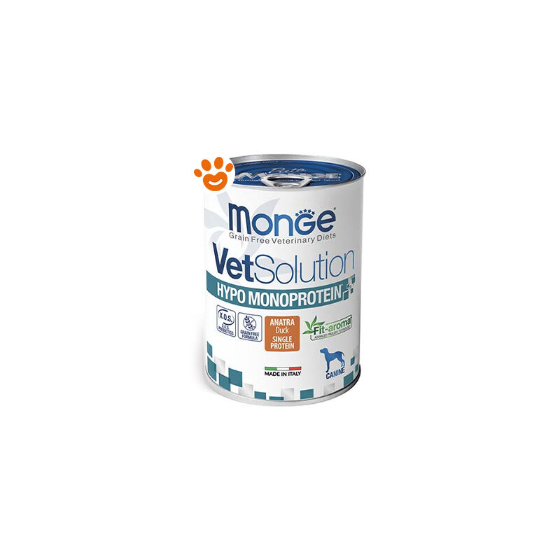 foto del prodotto monge dog vetsolution hypoallergenic monoprotein anatra monge dog vetsolution hypoallergenic monoprotein anatra lattina da 400 gr