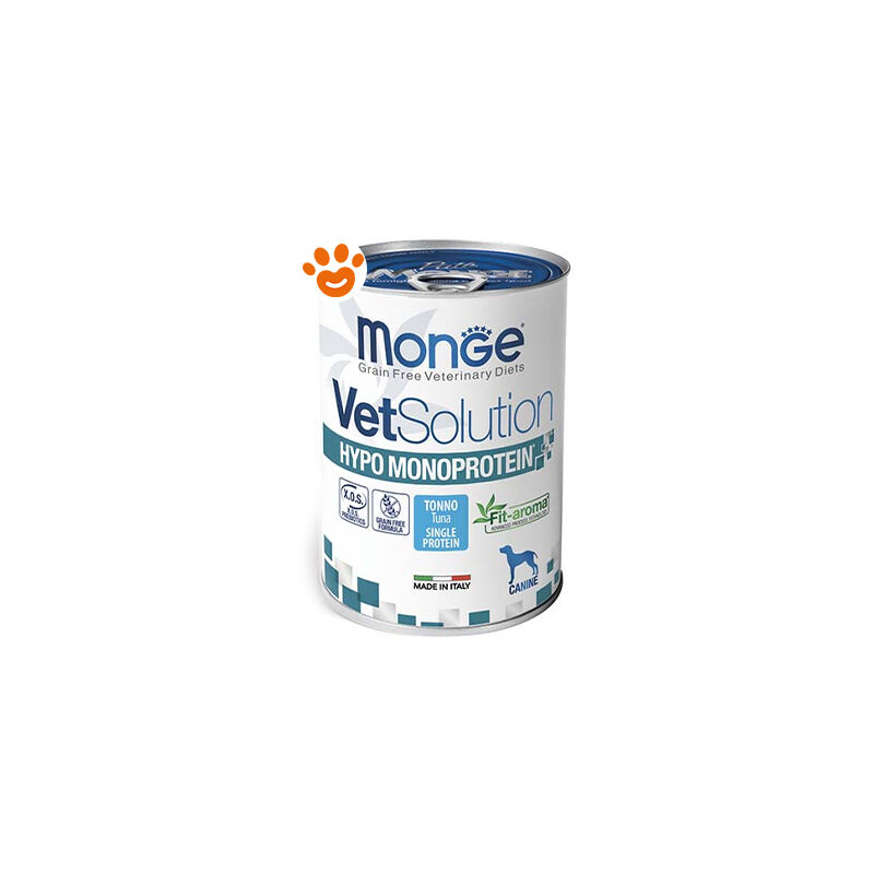 foto del prodotto monge dog vetsolution hypoallergenic monoprotein tonno dog vetsolution hypoallergenic monoprotein tonno lattina da 400 gr