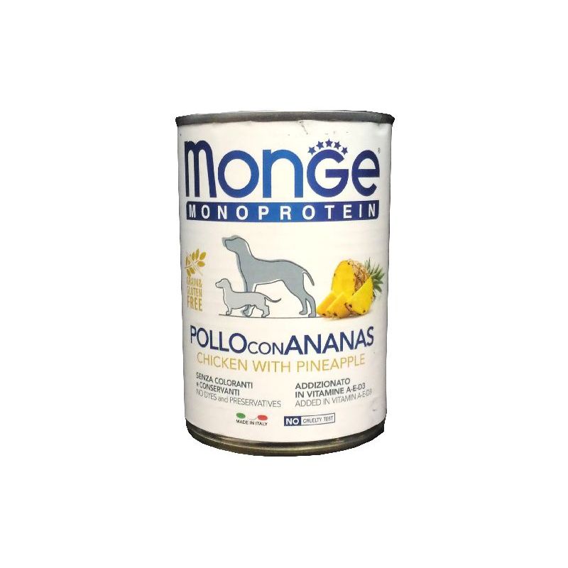 foto del prodotto monge fruit cane, pat monoproteico 400gr pollo e ananas