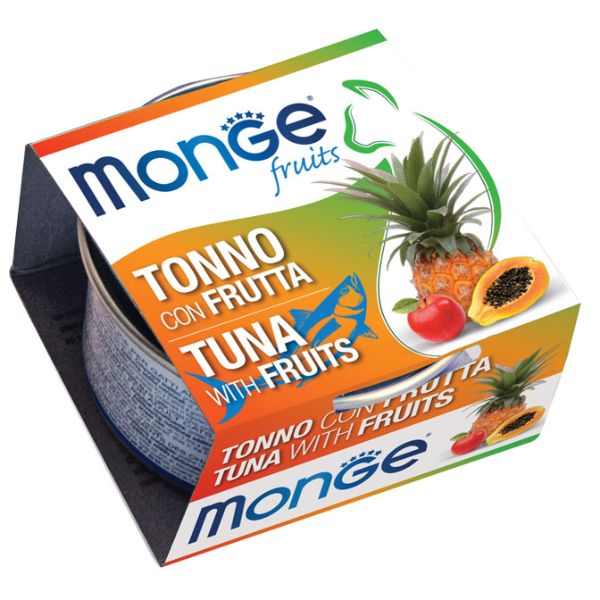 foto del prodotto monge fruits cat adult prelibatezze naturali 80 gr - tonno con frutta - confezione da 6 pezzi - cibo umido per gatti - 1 ordine scegli lo sconto bzr5 bzr20 200 punti fedeltà