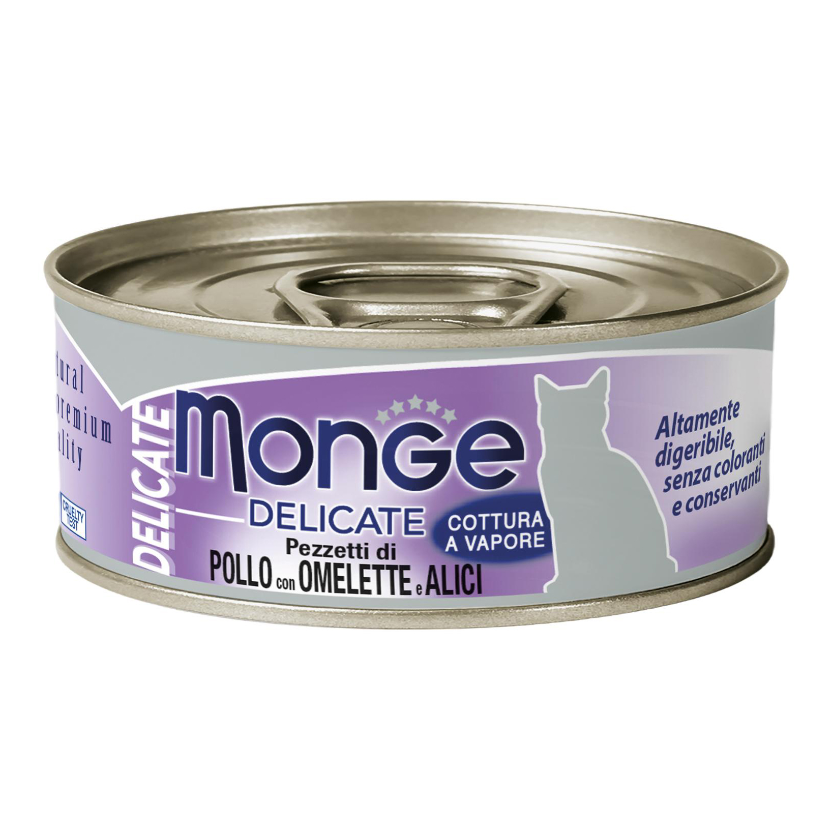 foto del prodotto monge gatto delicate lattina adulto pezzetti di pollo, omelette amp acciughine 80 gr