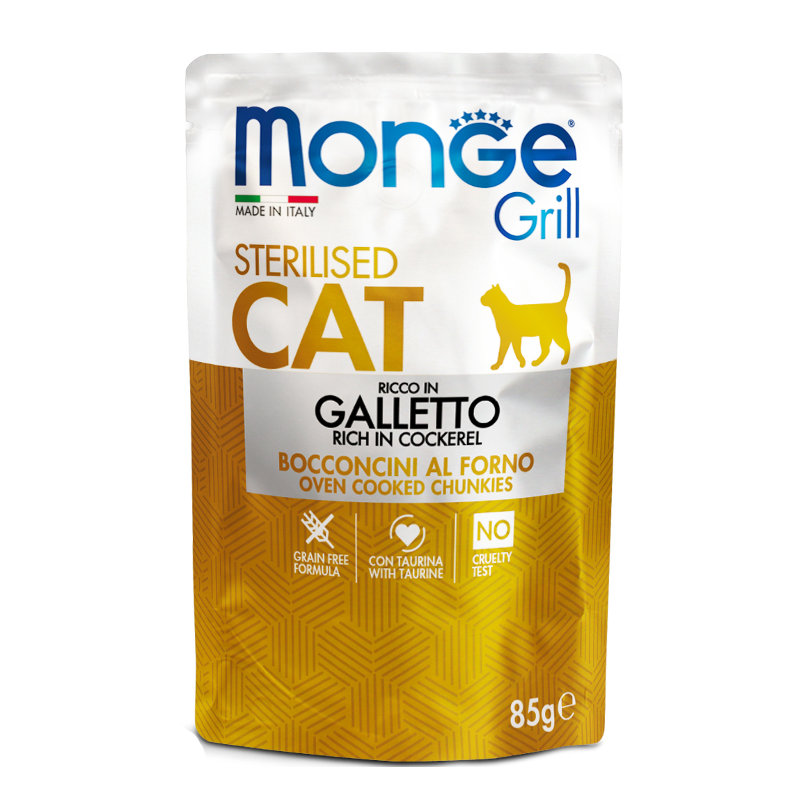 foto del prodotto monge gatto grill busta adulto sterilizzato galletto 85 gr