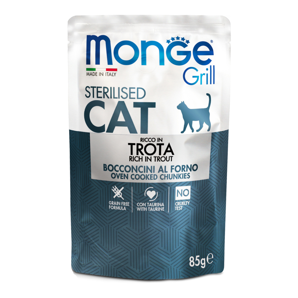 foto del prodotto monge gatto grill busta adulto sterilizzato trota 85 gr